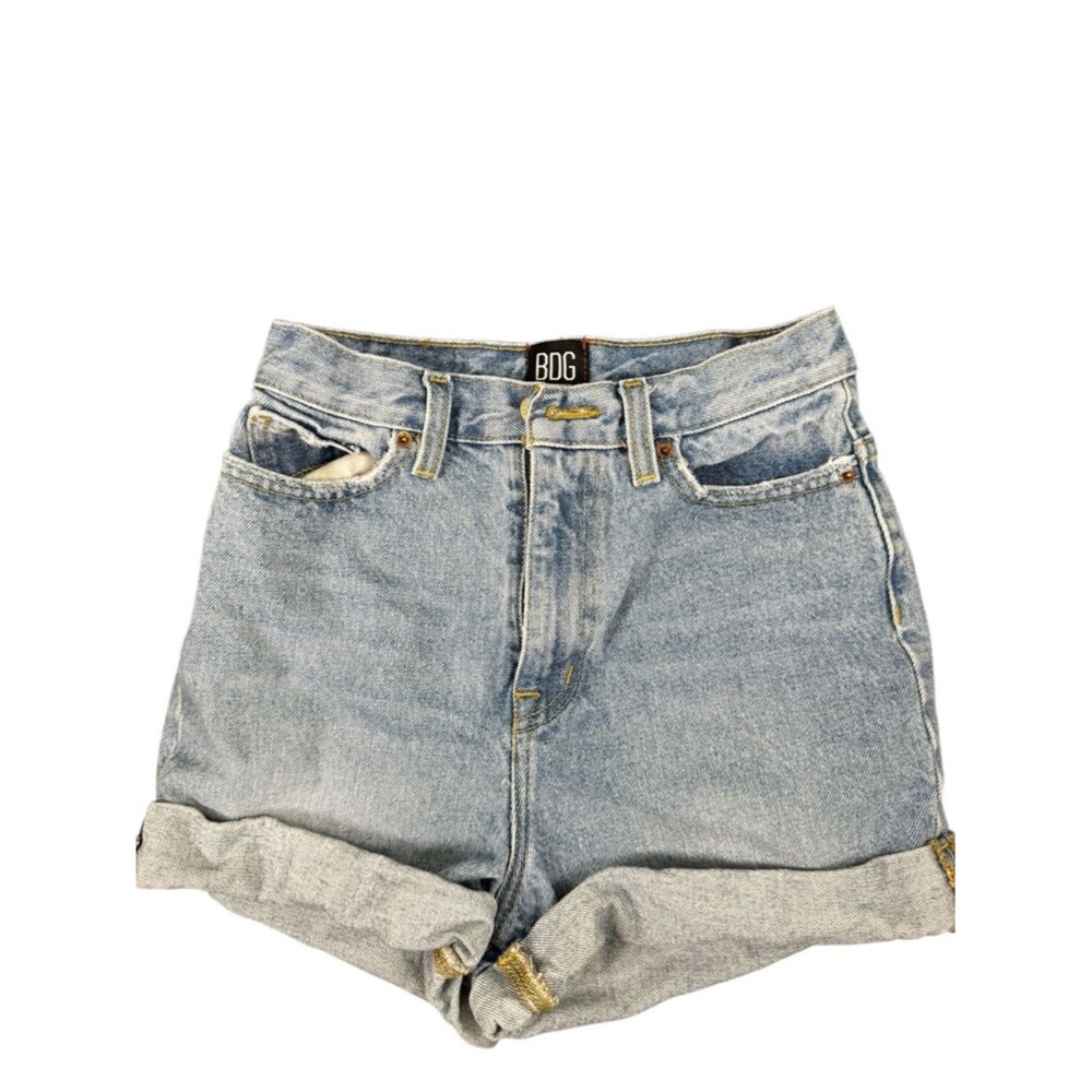 BDG Women's Light Blue Mom High-Rise Distressed Jean Shorts - Size 24